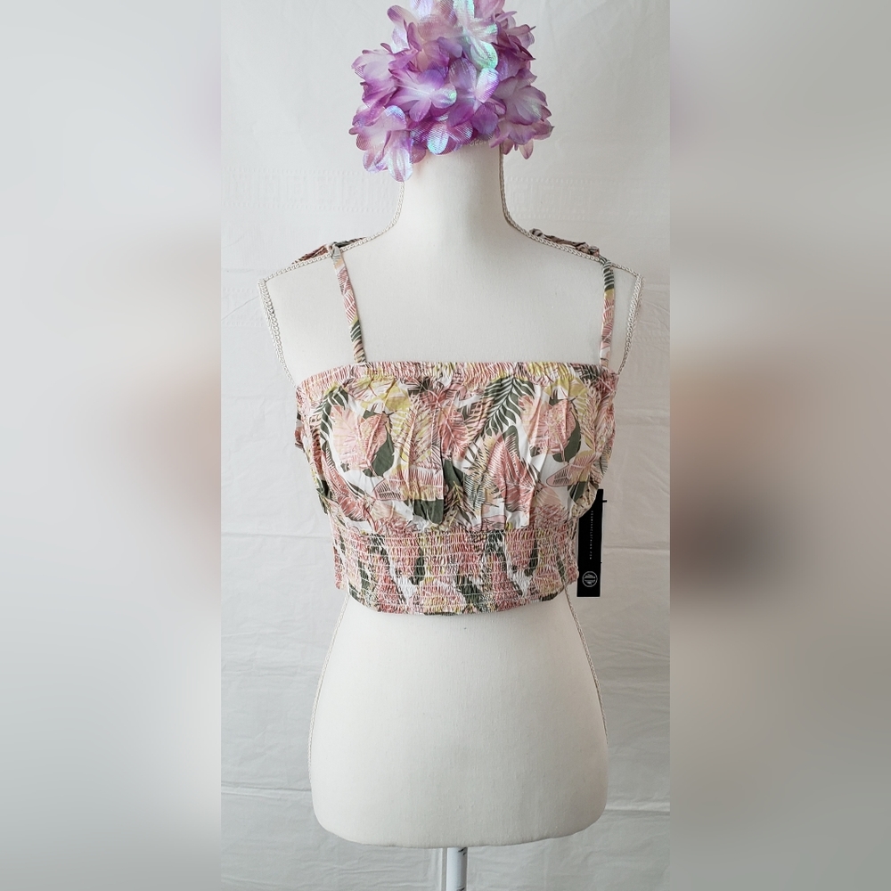 AS U WISH Tie Shoulder Cropped Smocked Tank Top